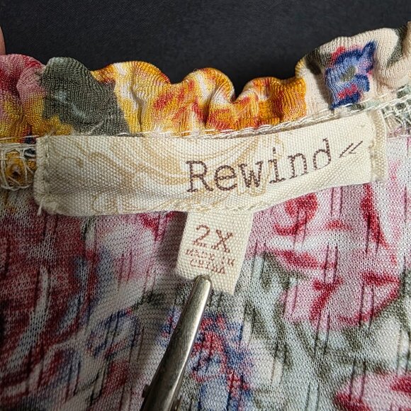 Rewind Womens Dress 2X XXL Pink Floral Ruffle Neck A-Line Stretch Sundress - Picture 6 of 7